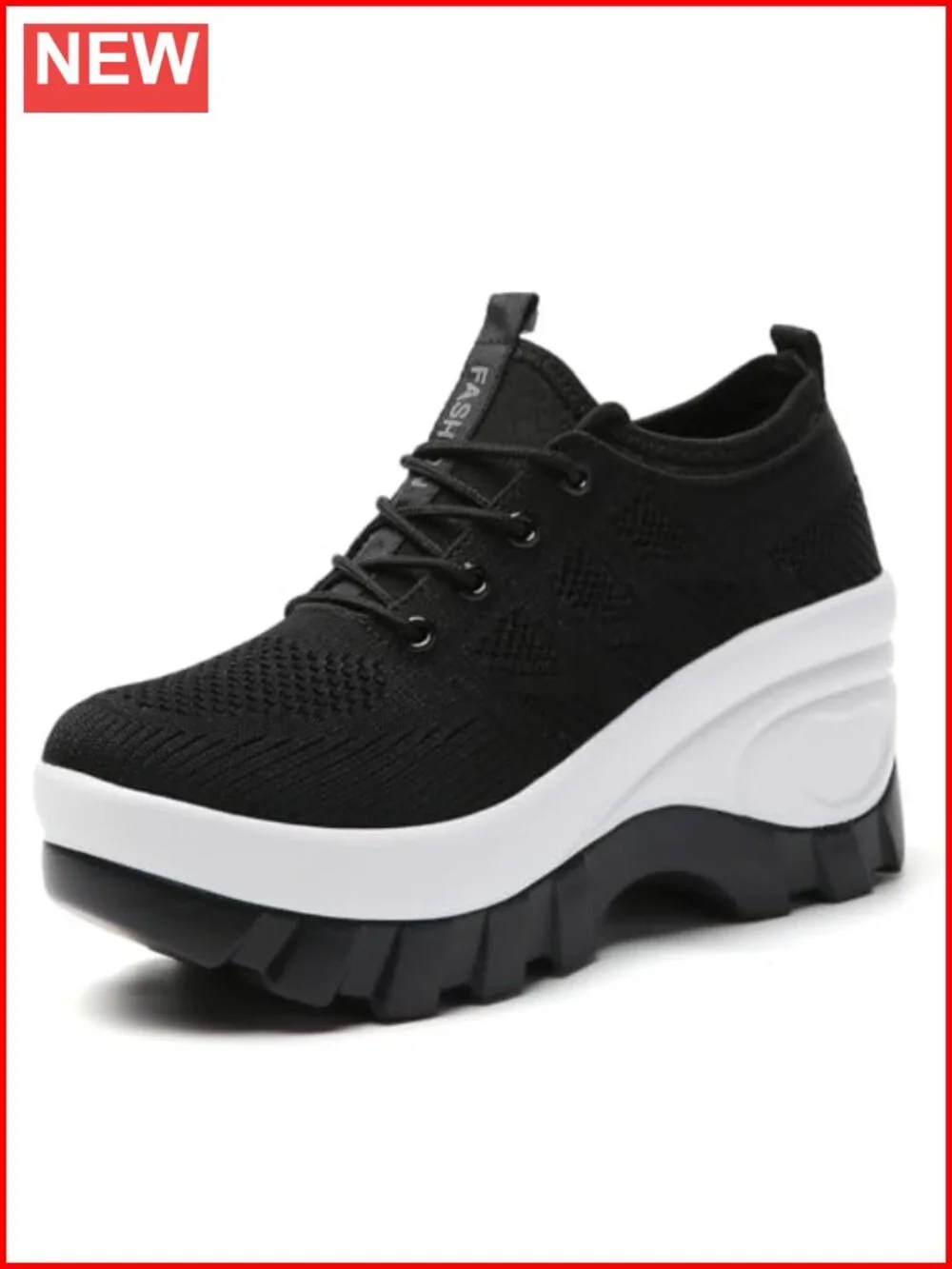 Chunky Platform Orthopedic Walking Shoes Knitted Breathable Lace Up Lug Sole